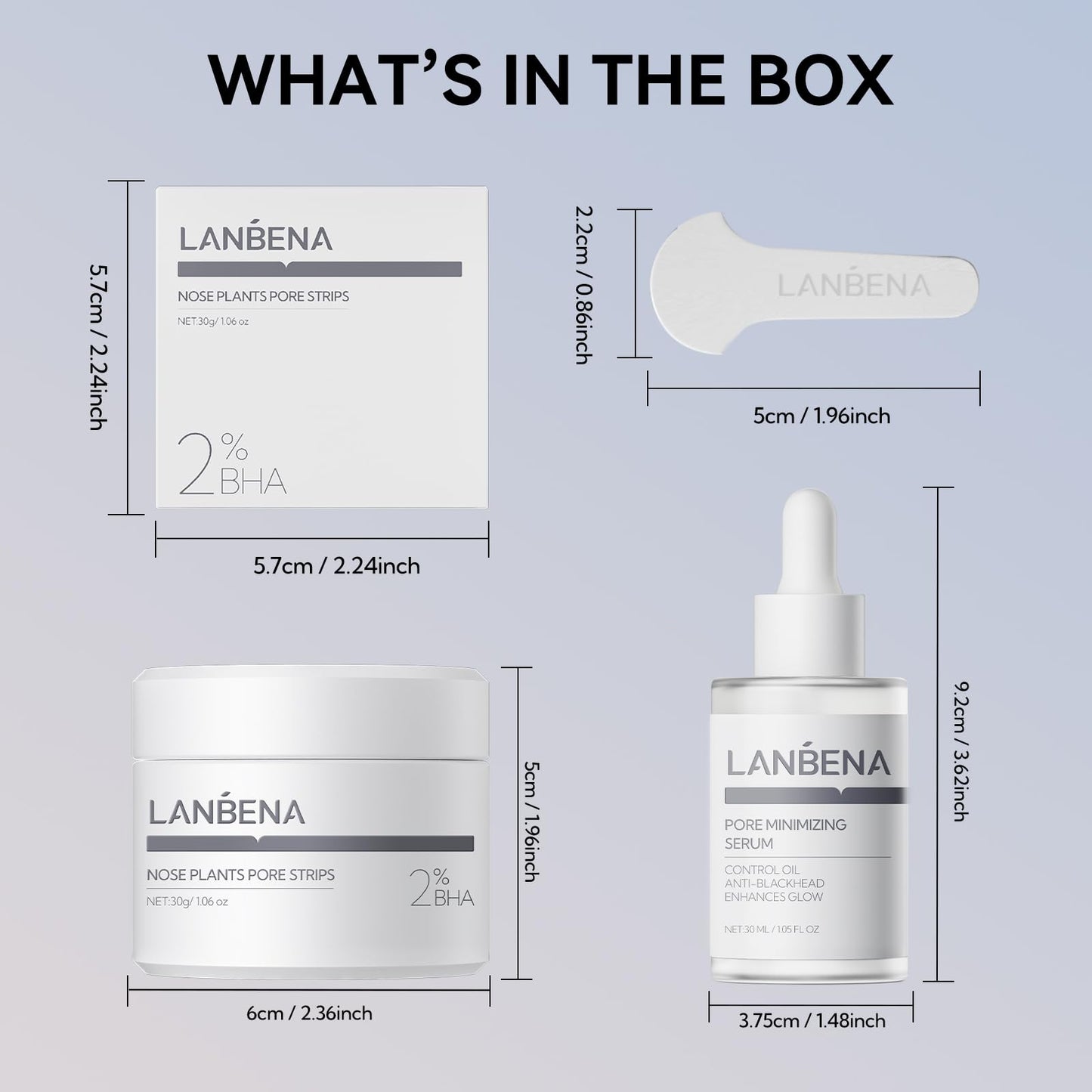 LANBENA 3-in-1 Blackhead Removal Set - Pore Strips (30g), Pore Minimizing Serum (30ml) & Removal Paper - Mask for Face, Minimizes Pores & Leaves Skin Fresh & Clean, Blackhead Remover