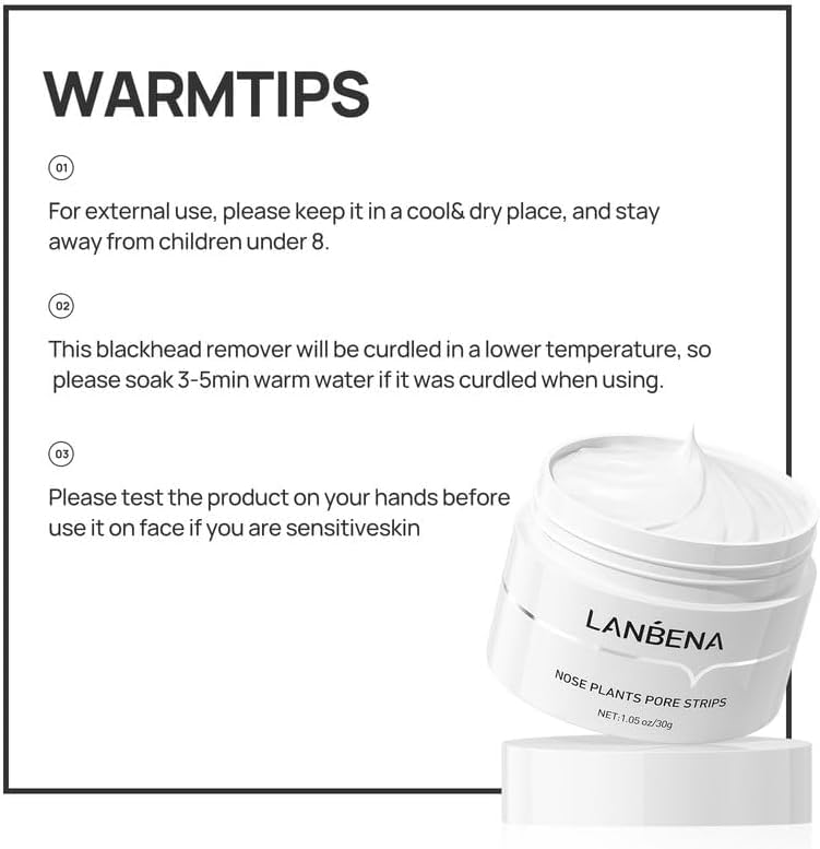 LANBENA 3-in-1 Blackhead Removal Set - Pore Strips (30g), Pore Minimizing Serum (30ml) & Removal Paper - Mask for Face, Minimizes Pores & Leaves Skin Fresh & Clean, Blackhead Remover