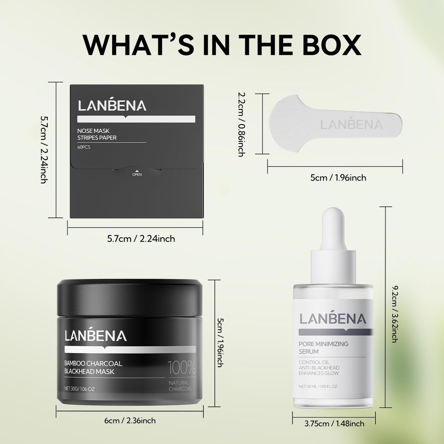 LANBENA 3-in-1 Blackhead Removal Set - Pore Strips (30g), Pore Minimizing Serum (30ml) & Removal Paper - Mask for Face, Minimizes Pores & Leaves Skin Fresh & Clean, Blackhead Remover