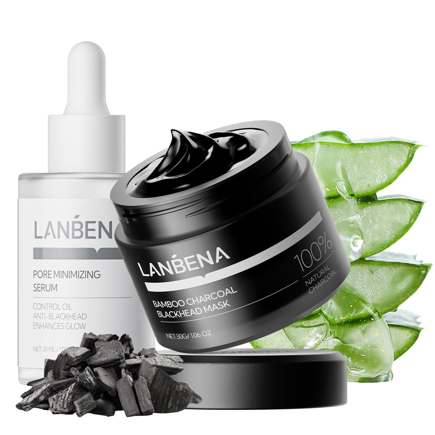 LANBENA 3-in-1 Blackhead Removal Set - Pore Strips (30g), Pore Minimizing Serum (30ml) & Removal Paper - Mask for Face, Minimizes Pores & Leaves Skin Fresh & Clean, Blackhead Remover