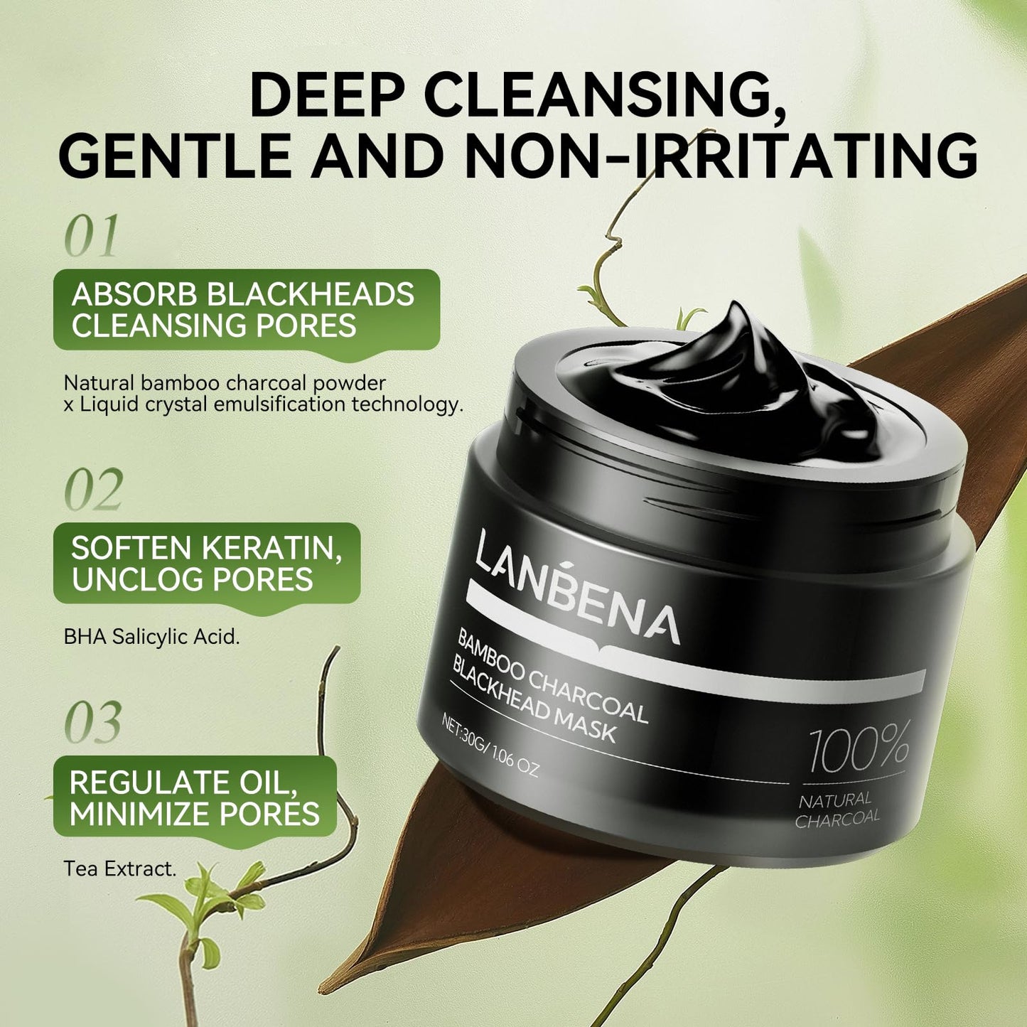 LANBENA 3-in-1 Blackhead Removal Set - Pore Strips (30g), Pore Minimizing Serum (30ml) & Removal Paper - Mask for Face, Minimizes Pores & Leaves Skin Fresh & Clean, Blackhead Remover