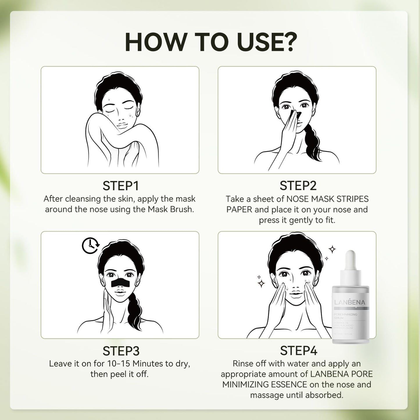 LANBENA 3-in-1 Blackhead Removal Set - Pore Strips (30g), Pore Minimizing Serum (30ml) & Removal Paper - Mask for Face, Minimizes Pores & Leaves Skin Fresh & Clean, Blackhead Remover